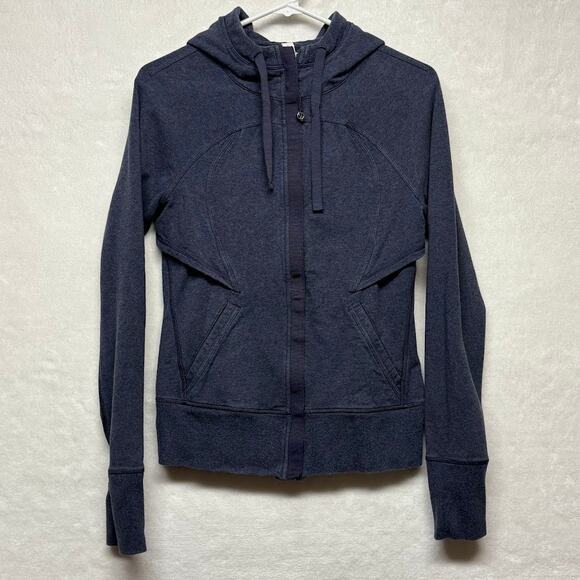 Lululemon Full Zip Vented Scuba Sweatshirt Chambray Heather Navy Womens Size 6 - Picture 1 of 14